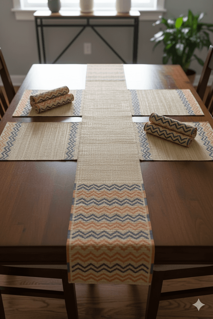 Natural Madurkathi Masland Table Mat And Runner Set view 3