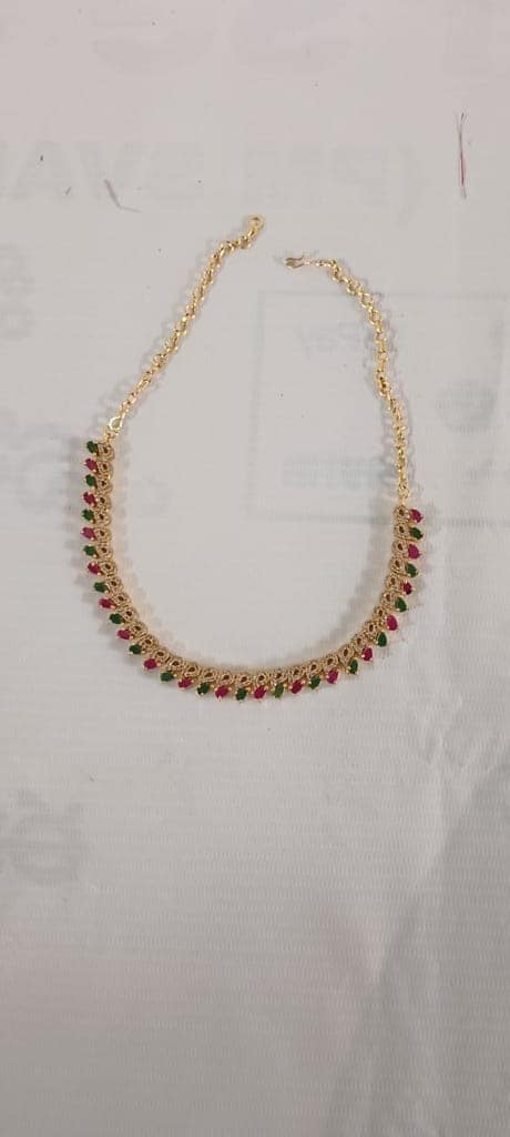Stunning Gold-Plated Necklace Set with Green and Pink Stones view 2
