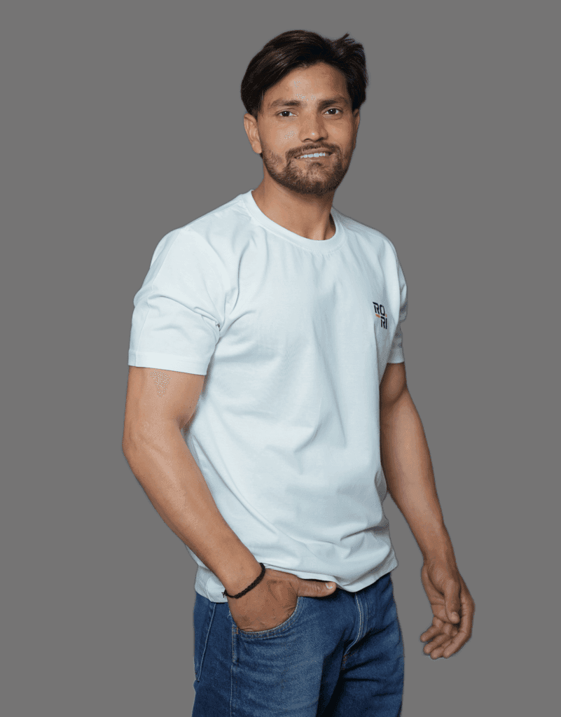 Premium Cotton Men's Classic Series Round Neck Half Sleeve T-Shirt by Rori | Solid Color | Made in India view 3