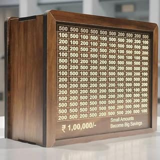 Wooden Money Box with ₹1,00,000 Savings Challenge Goal