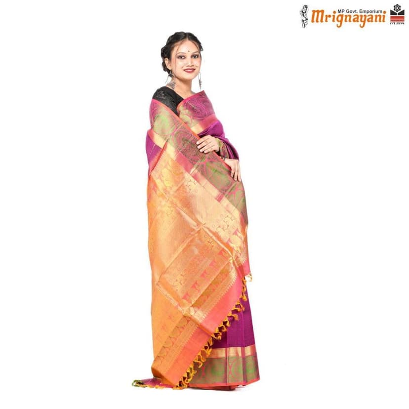 HANDLOOM KANCHIPURAM SILK SAREE WITH BLOUSE (SKU - 3N0107080422, SAREE-1104) view 3