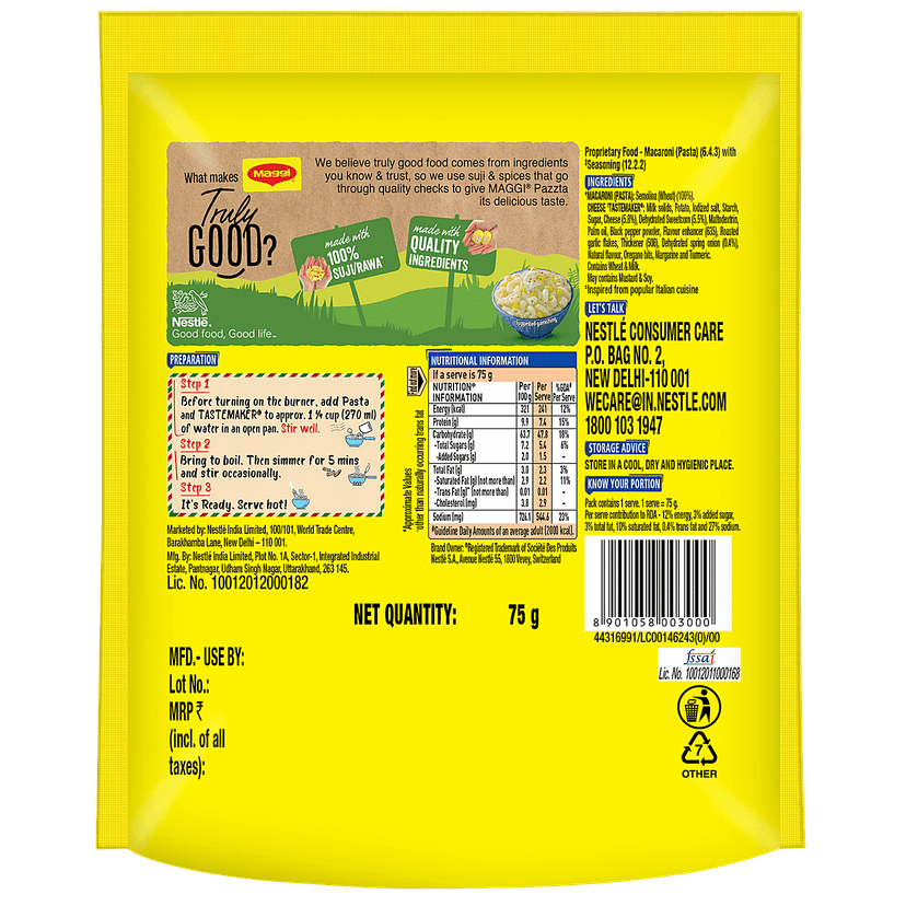 Maggi Pazzta Cheese Macaroni - Made With 100% Suji/Rawa, 75 G view 2