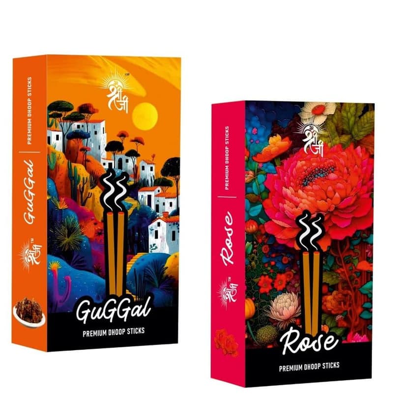 Shri Shriji Flam Guggal Dhoop Stick Combo � Aromatic Herbal Incense for Peaceful Ambience � Long-Lasting Fragrance for Pooja, Meditation, Relaxation & Home Use