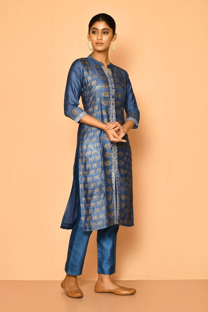 Topaz handloom cotton silk kurta set view 3