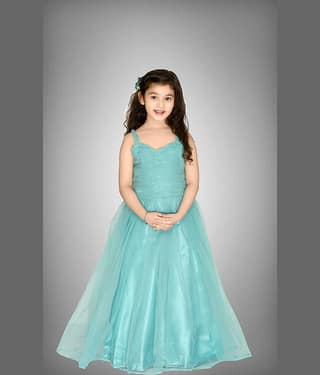 Cherry Tree Net Fit And Flare Dress For Girls ( Pack of 1 , Pink )