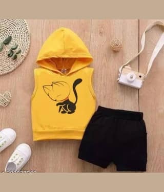 MUSNAH GARMENTS Pack of 1 Unisex Cotton T-Shirt & Shorts Set ( Gold )