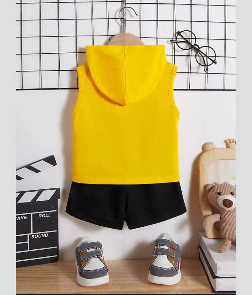 MUSNAH GARMENTS Pack of 1 Unisex Cotton T-Shirt & Shorts Set ( Gold ) view 2