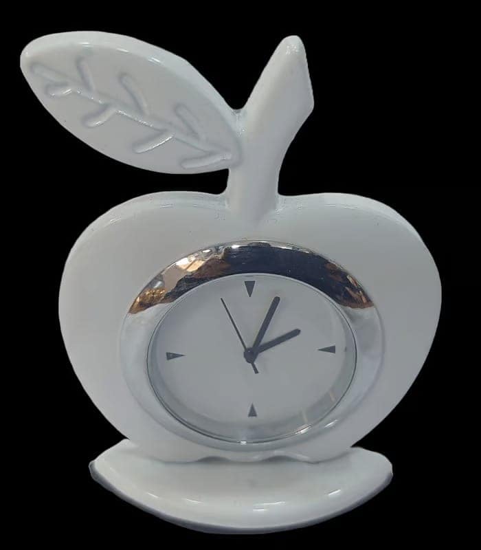 White Apple Shaped Table Clock with Stand