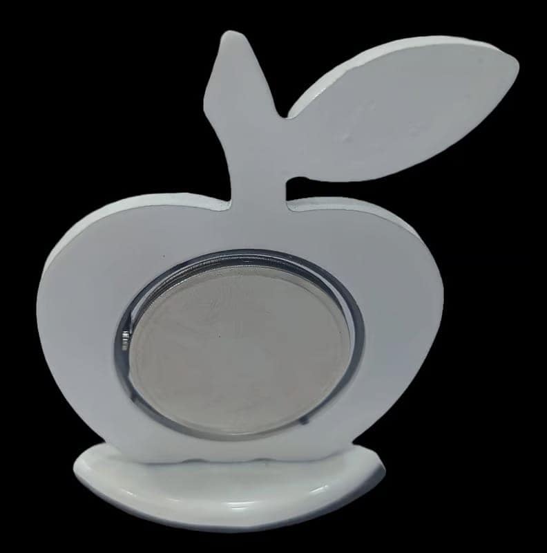 White Apple Shaped Table Clock with Stand view 2