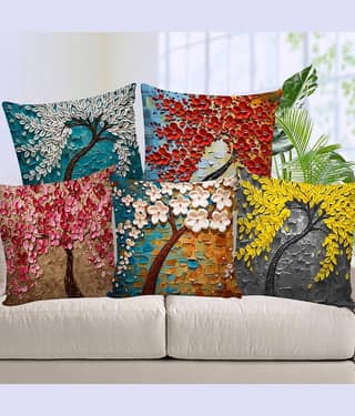 Laphino Set of 5 Jute Textured Square Cushion Cover (40X40)cm - Blue
