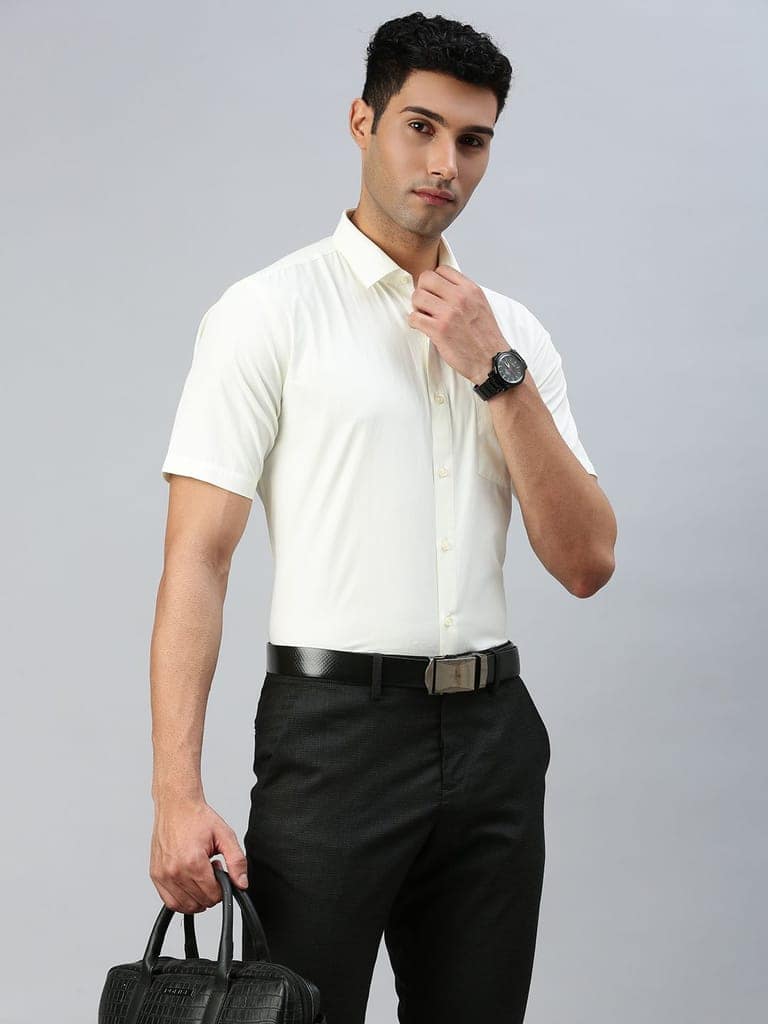 Mens Cotton Cream Shirt Half Sleeves Chiranjeevi view 3