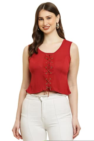 Trendy Stylish Hosiery maroon top Eyelet with Dori For Girls.