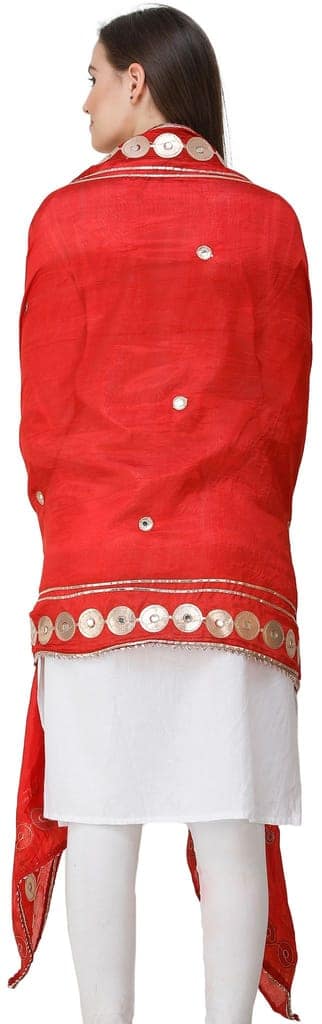 Rococco-Red Dupatta from Amritsar Embellished with Patch Border view 4