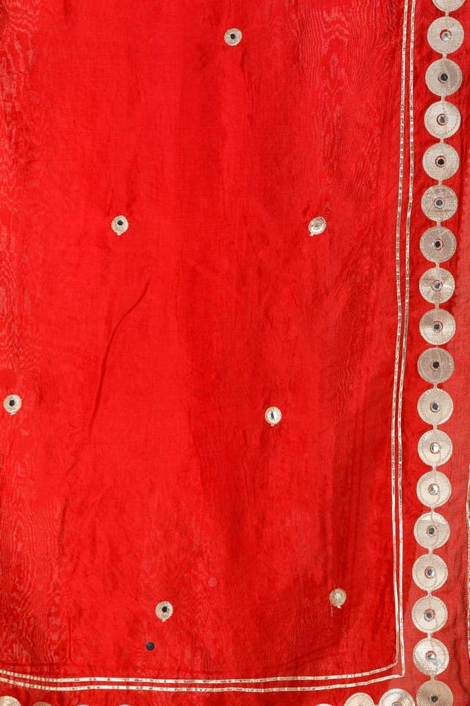 Rococco-Red Dupatta from Amritsar Embellished with Patch Border view 5