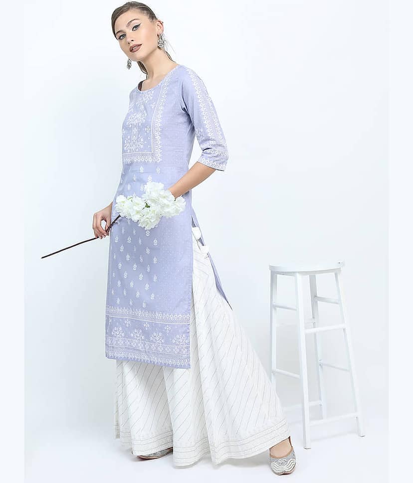 Vishudh Women Viscose Embroidered Straight Kurti With Palazzo ( Purple ) view 2