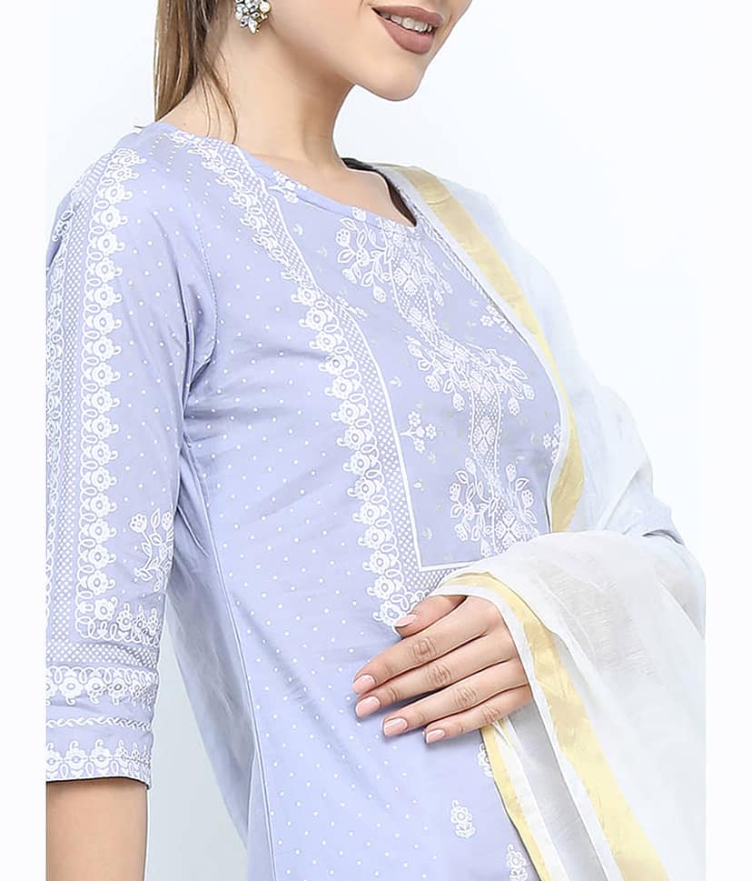 Vishudh Women Viscose Embroidered Straight Kurti With Palazzo ( Purple ) view 5