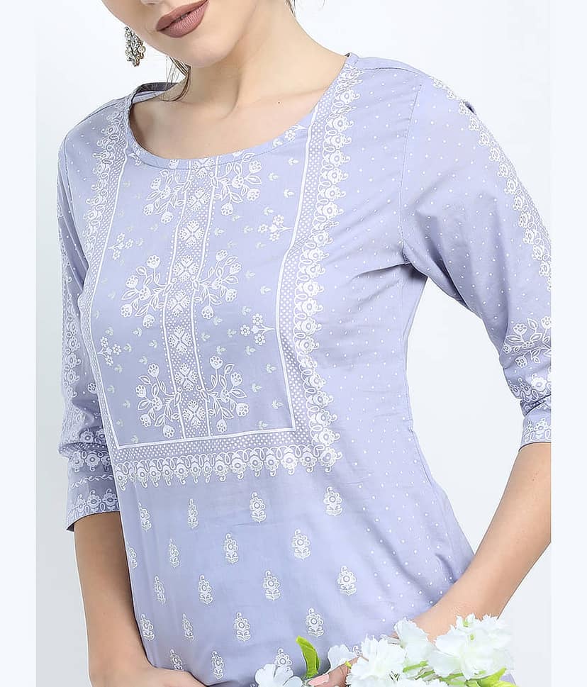 Vishudh Women Viscose Embroidered Straight Kurti With Palazzo ( Purple ) view 7