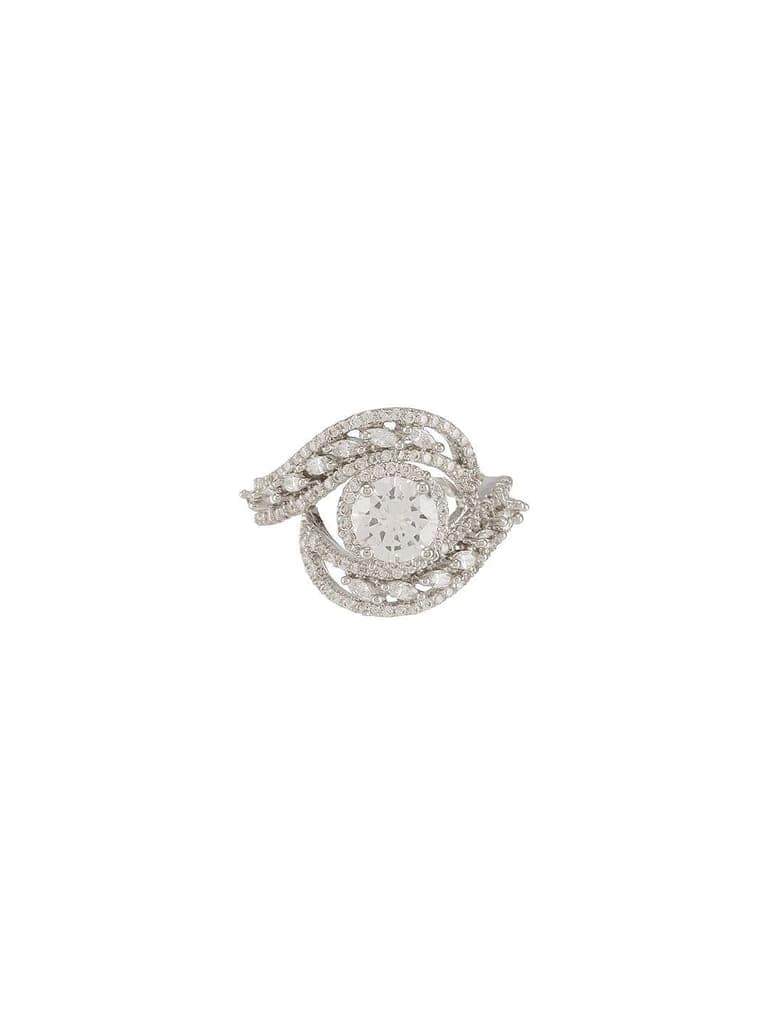 White Rhodium Cubic Zircon Studded Marriage Propose Adjustable Cocktail Finger Ring view 6