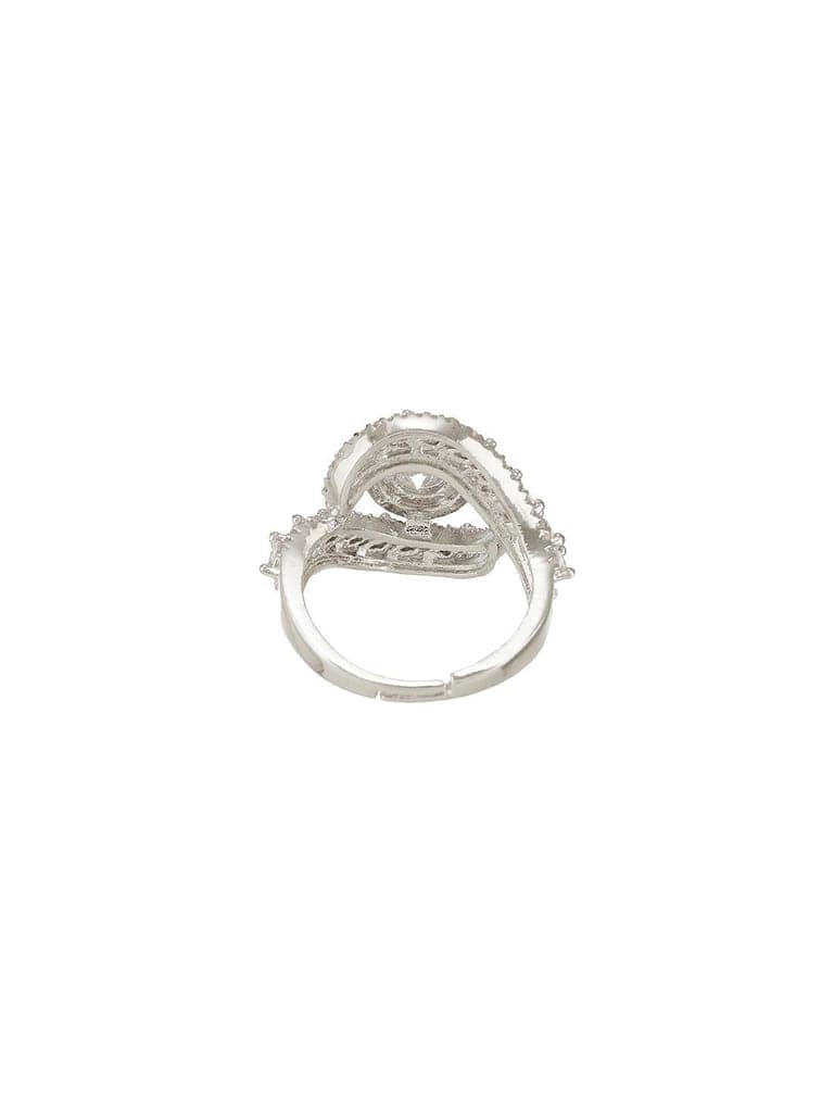 White Rhodium Cubic Zircon Studded Marriage Propose Adjustable Cocktail Finger Ring view 7