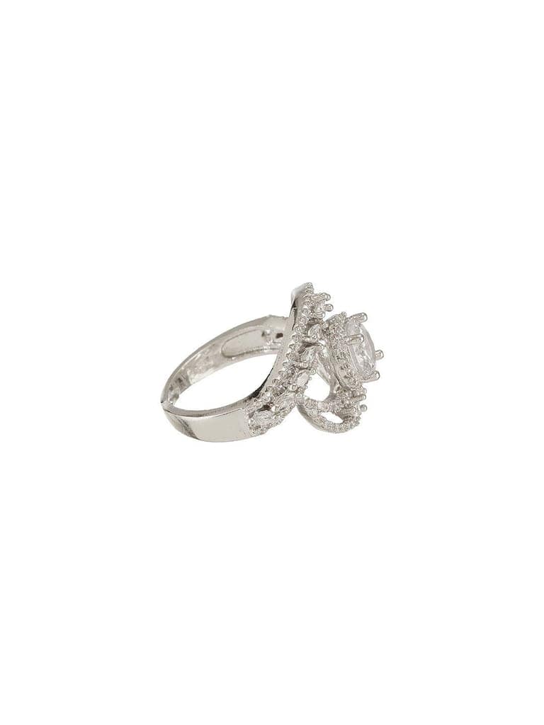 White Rhodium Cubic Zircon Studded Marriage Propose Adjustable Cocktail Finger Ring view 8