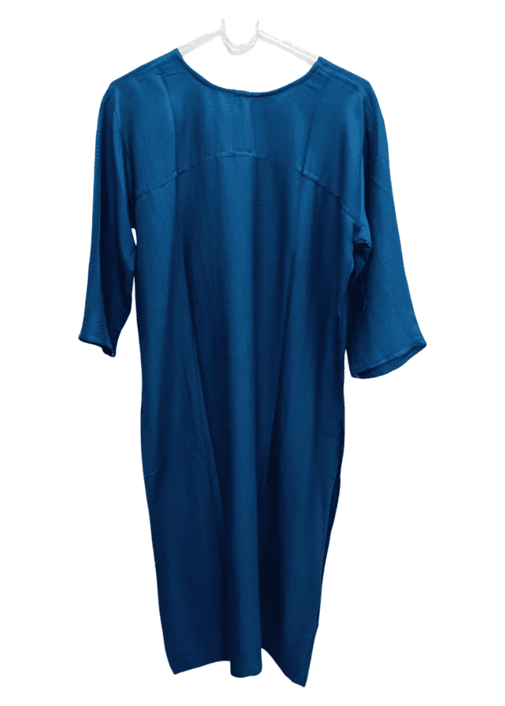 Elegant Blue Embroidered Women's Kurta with Neckline Detailing & 3/4 Sleeves view 2