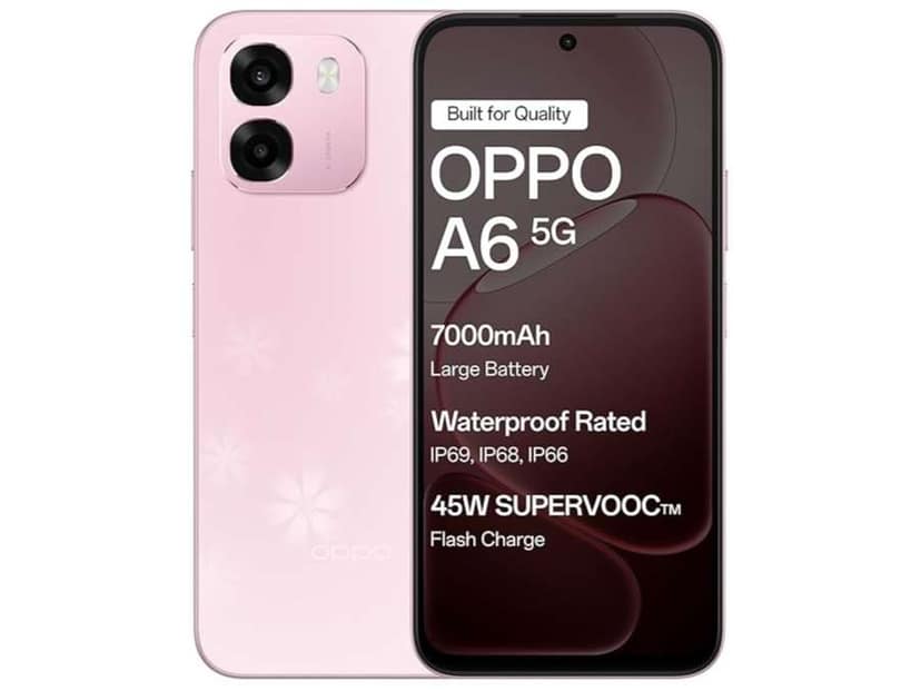 Oppo A6 5G Smartphone, 6GB RAM, 128GB Storage, Smooth Performance - Sakura Pink