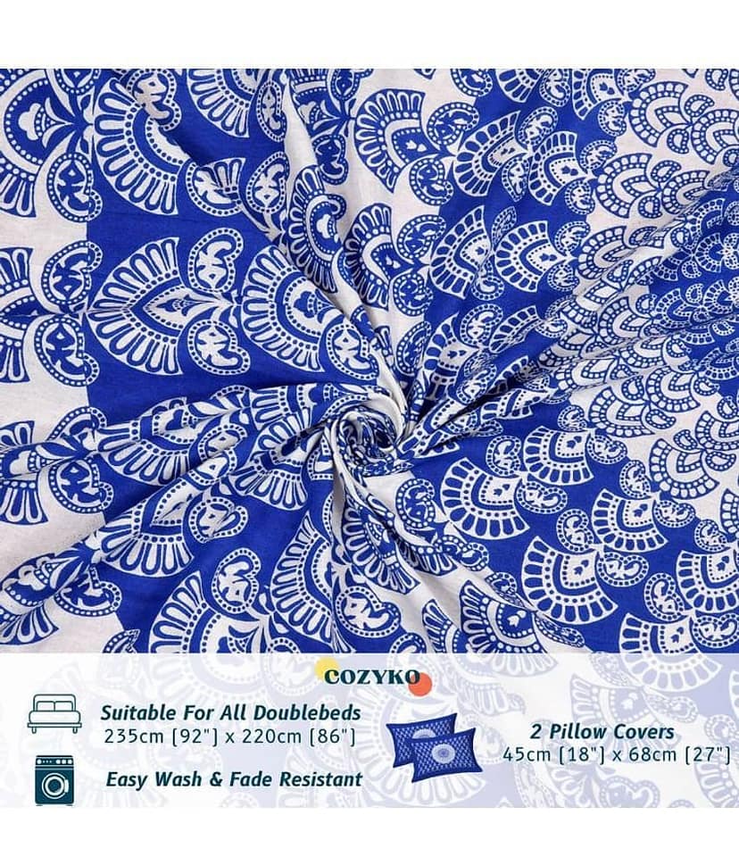 COZYKO Cotton 1 Double Bedsheet with 2 Pillow Covers ( Blue ) view 2