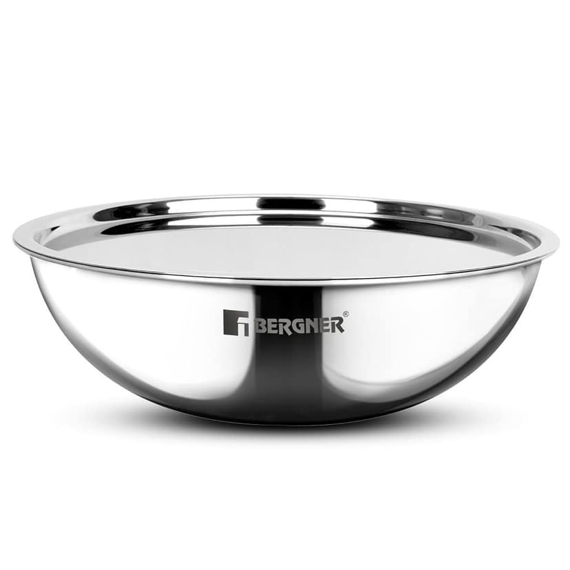 BERGNER Argent TriPly Stainless Steel 20 cm Tasra with Stainless Steel Lid, 1.5 LTR Tasla with Lid, Food Safe, Flared Rim, Durable, Dishwasher Safe, Induction Bottom and Gas Ready view 2