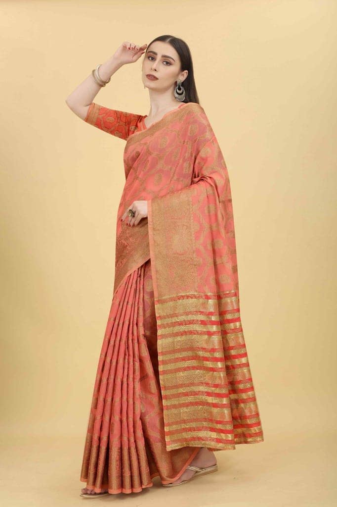 Women's Floral Cotton blend Saree With Blouse Piece view 2