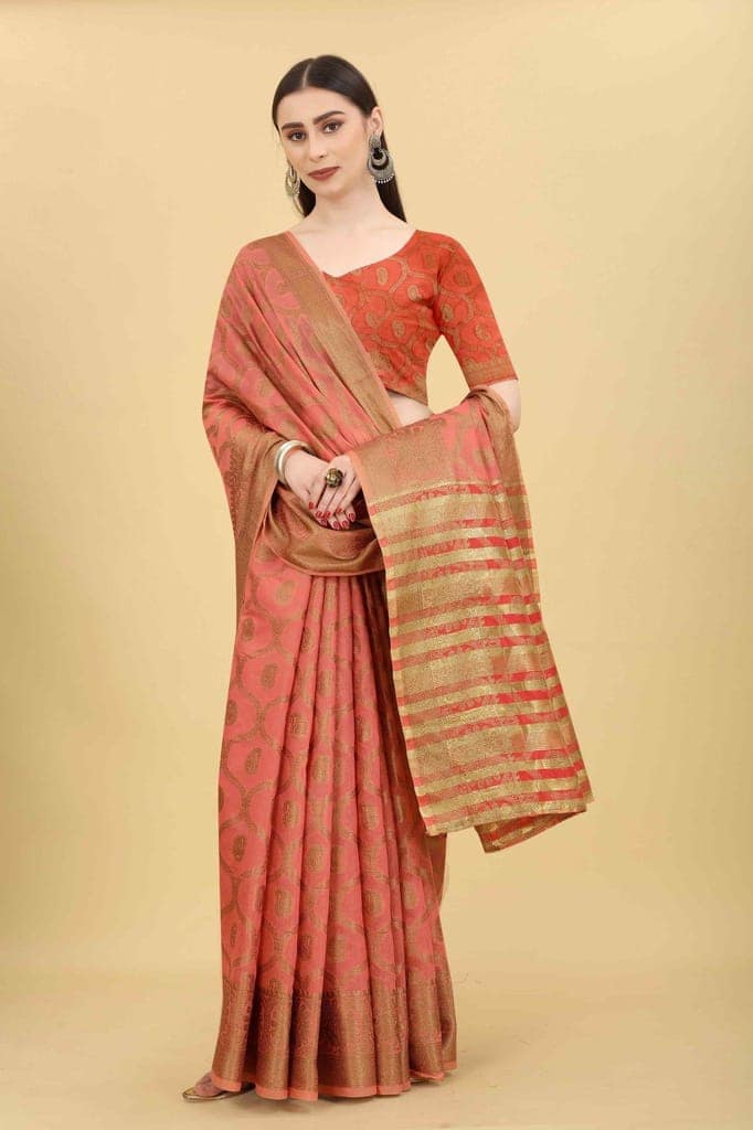 Women's Floral Cotton blend Saree With Blouse Piece view 4
