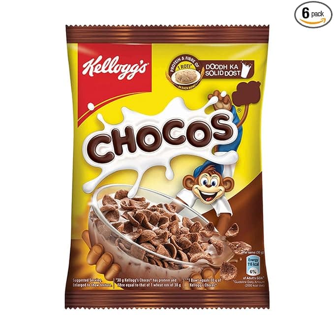 Kelloggs Chocos - With Protein & Fibre Of 1 Roti In Each Bowl, High In Calcium & Protein, Breakfast Cereals, 52 g