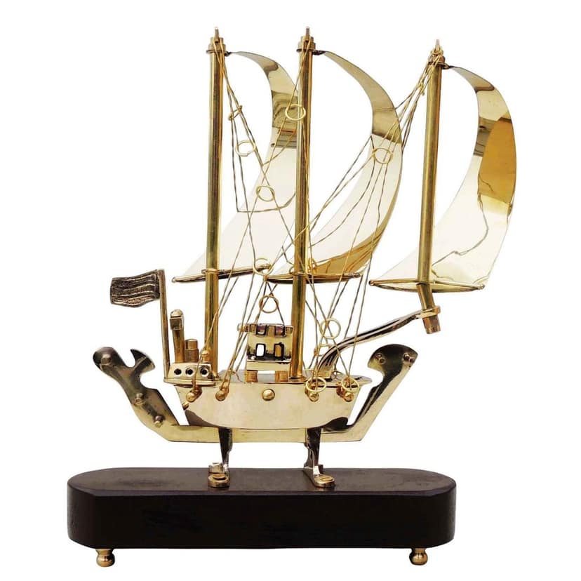 Vintage Brass Maritime Ship Figurine � Table Decor Showpiece, Height : 9.5 Inch (MRMAS129 X) view 2