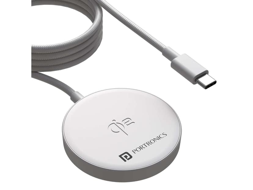 Portronics Quikk 15W Wireless Charging, Magnetic Charger, Slim Design, Type C Input - White