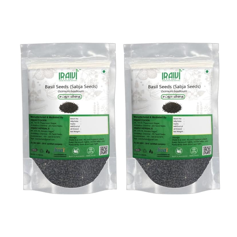 IRAIVI Premium Sabja Seeds 200g | Basil Seeds | Tukmaria | Natural Coolant & Fiber-Rich Superfood | Whole Raw Sweet Basil Seeds | For Digestion & Skin Health | 100% Pure