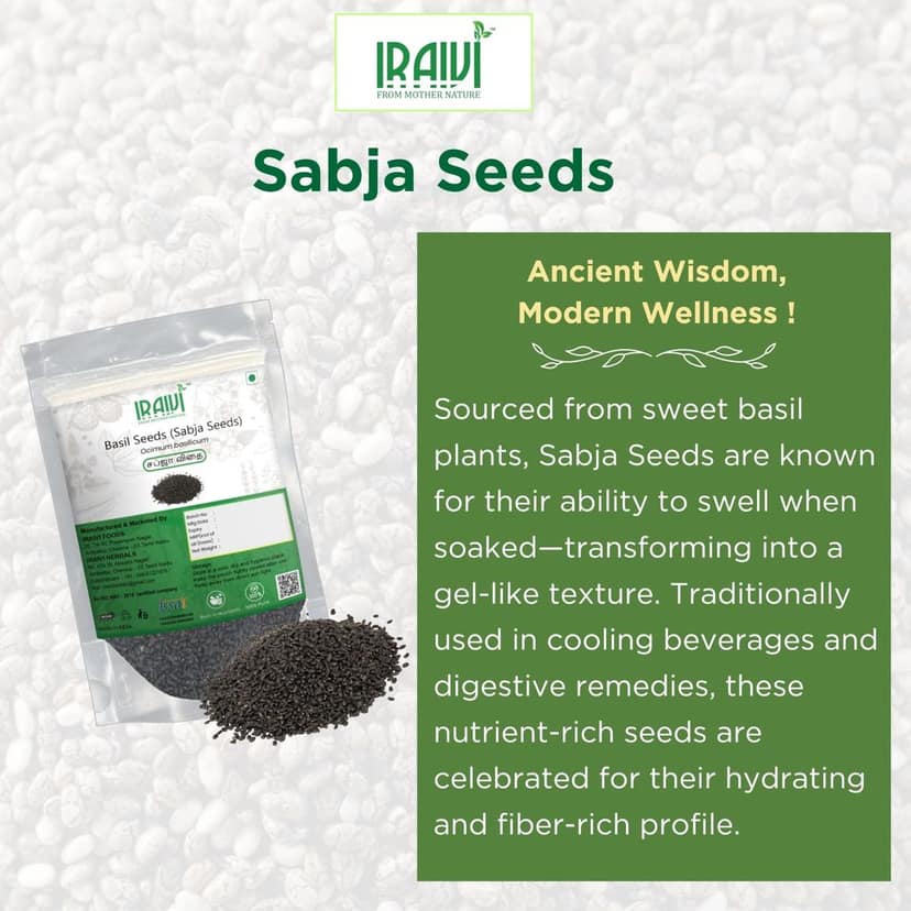 IRAIVI Premium Sabja Seeds 200g | Basil Seeds | Tukmaria | Natural Coolant & Fiber-Rich Superfood | Whole Raw Sweet Basil Seeds | For Digestion & Skin Health | 100% Pure view 2