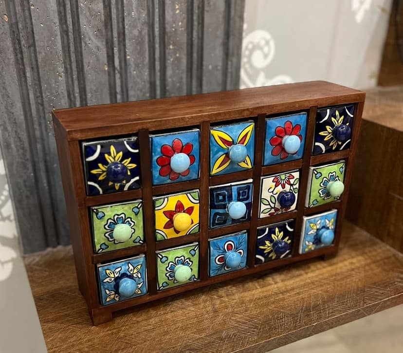Wooden Square Multipurpose Ceramic 15 Drawer box view 2
