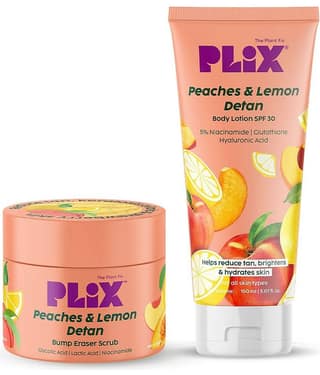 The Plant Fix Plix Peaches & Lemon Detan Body Scrub + Lotion For Removing Tan & Achieving Even Tone (2 Items in the set)