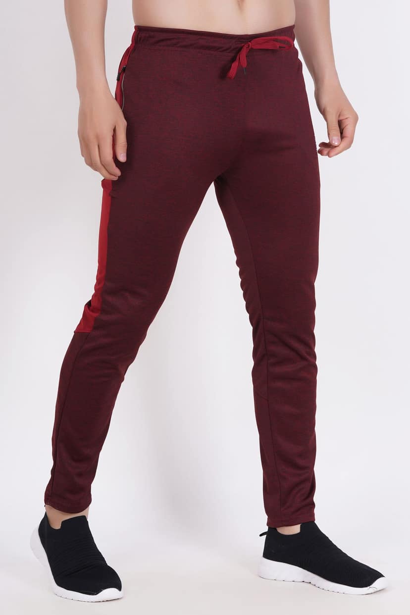 Men's Activewear Mahroon Track Pants with Drawstring and Zippered Pockets 1 set view 2