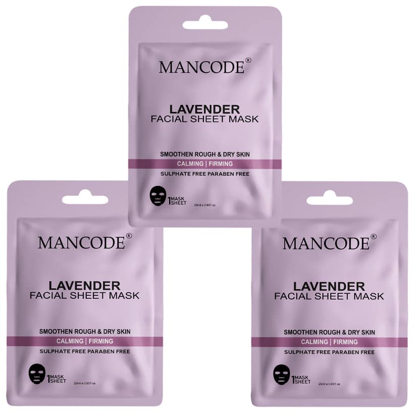 Lavender Facial Sheet Mask Pack of 3 | Calming, Hydrating & Skin Relaxing Face Masks