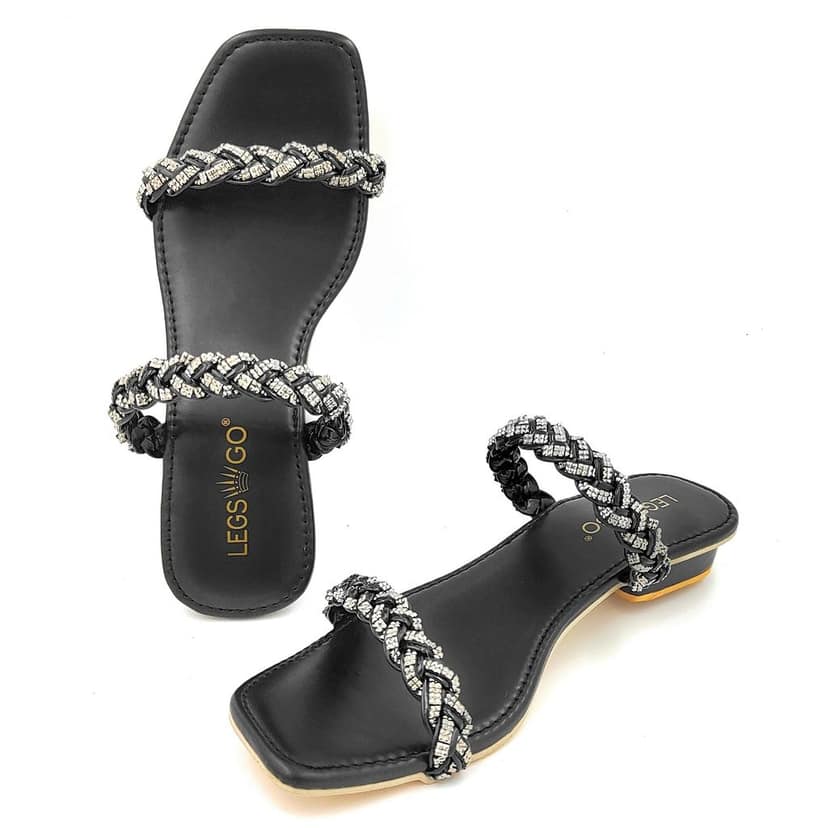 LEGS GO Black Open Toe Sandals for women , Casual and Ethnic Wear Women Sandals view 3