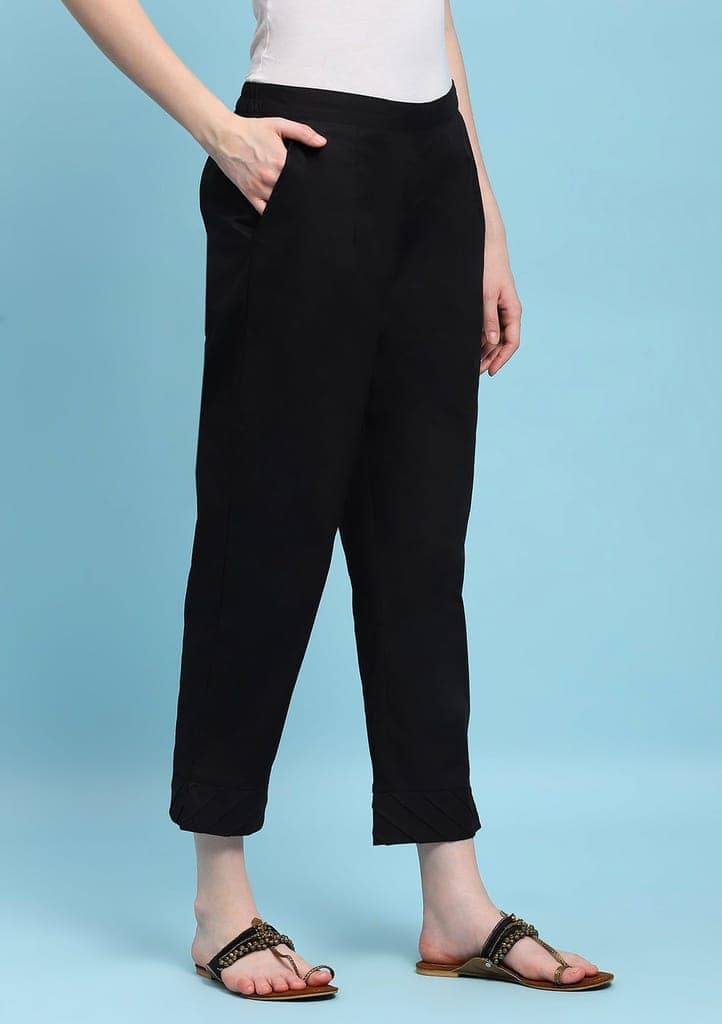 Cotton Solid Women's Pants - Black view 2