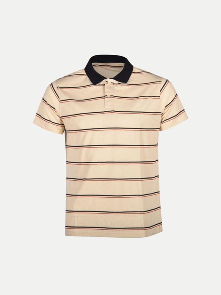 Mens Beige Fashion Striped Cotton Polo T-shirt
