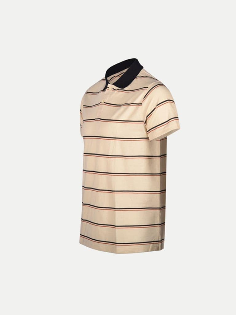 Mens Beige Fashion Striped Cotton Polo T-shirt view 2
