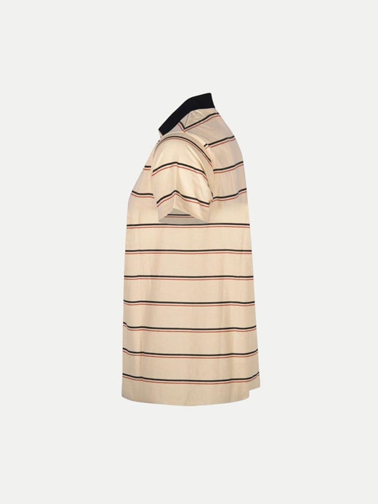 Mens Beige Fashion Striped Cotton Polo T-shirt view 3
