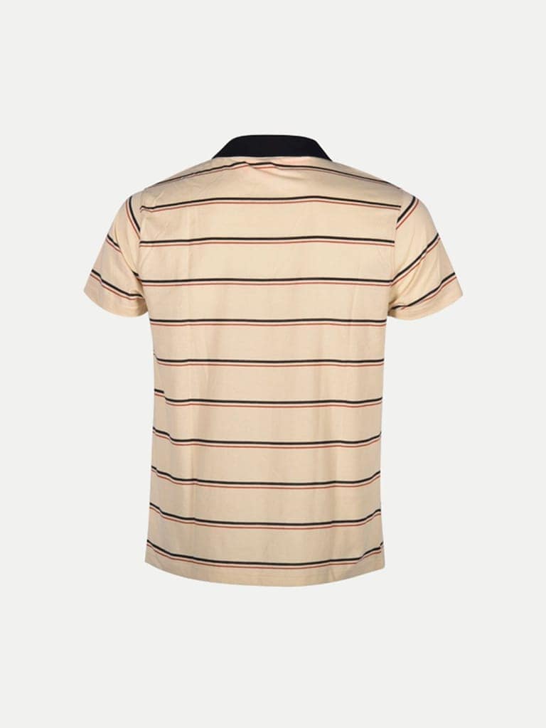 Mens Beige Fashion Striped Cotton Polo T-shirt view 4