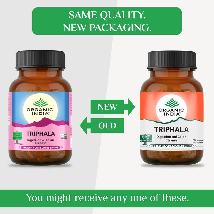 A TATA Product - Organic India Triphala Capsules - 60 Caps, Supports Immune System, Colon & Digestion, Balanced Bowel & Gut Health, Contains Bioactives and Antioxidants, GMP & NPOP Certified Organic view 2