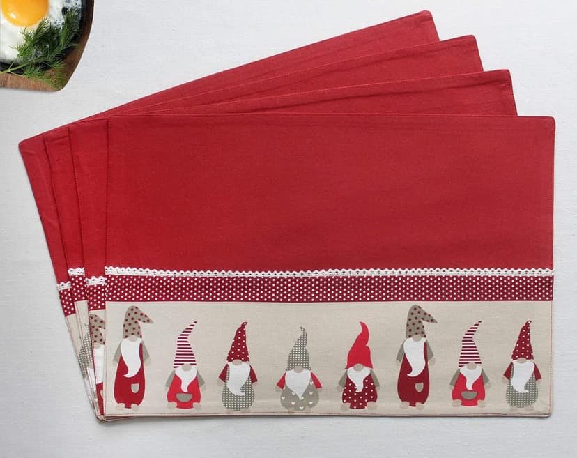 AIRWILL Cotton Rectangular Dining Table Placemats (Red) -Pack of 4