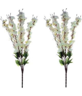 Green plant indoor Orchids White Artificial Flowers Bunch - Pack of 2