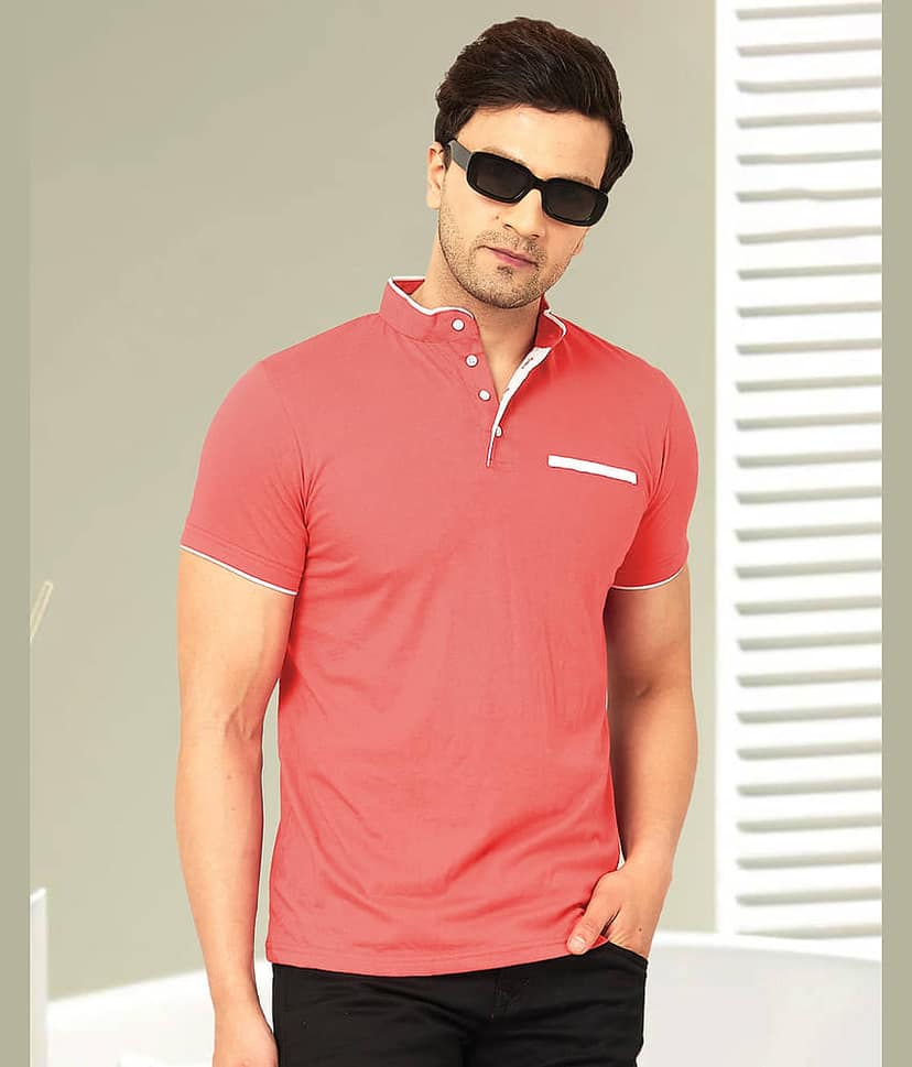AOOSH Cotton Blend Regular Fit Solid Half Sleeves Men's Mandarin Collar T-Shirt - Olive ( Pack of 1 )