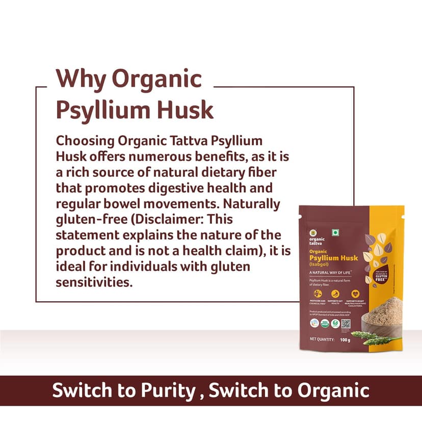 Organic Tattva Organic Psyllium Husk - 100g x Pack of 1 view 4